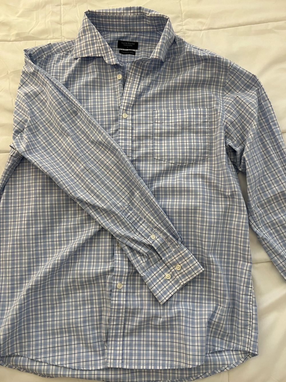 Men's Light Blue Plaid Dress Shirt - Classic Button-Down